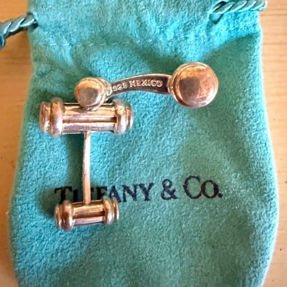 Tiffany & Co. 1995 Sterling Silver Atlas Column Bar Groove Cufflinks